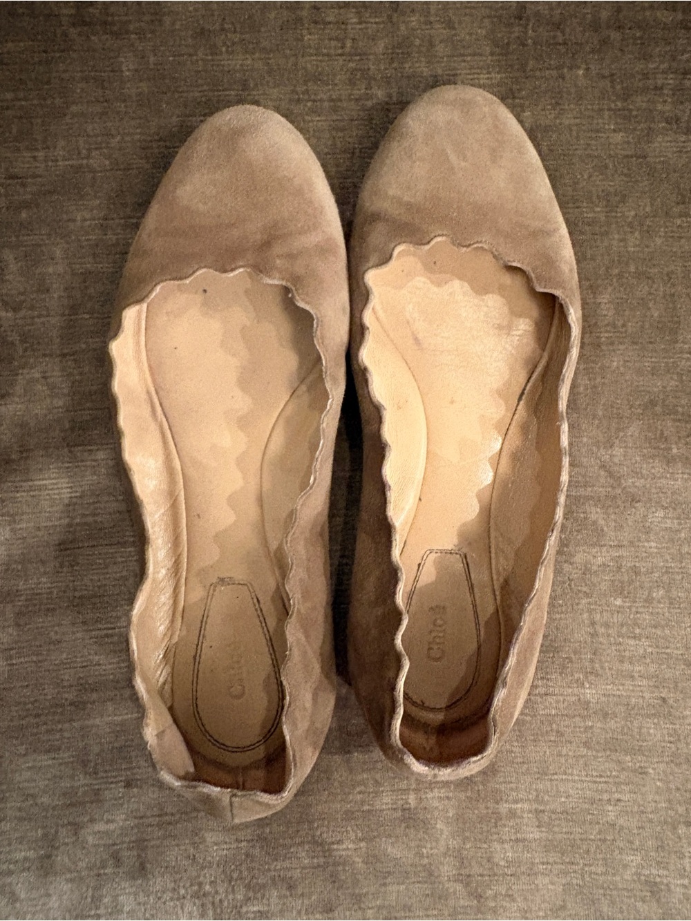 Chloe Lauren Scalloped Suede Ballet Flats in Taupe 37 - Picture 4 of 9